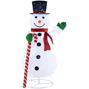 COSTWAY Bonhomme de Neige Éclairé 150 cm, Décoration de Noël Pré-éclai...