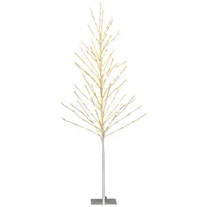 COSTWAY Arbre de Bouleau Éclaire de 155cm, Décoration de Noël avec 168 Lumières LED, Piquets en Métal, pour Porche, Maison pas cher