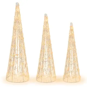 CostwayLot de 3 Cônes de Noël Pré-éclairés avec 90 Lumières LED Blanc ... pas cher