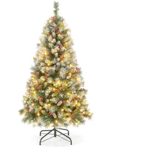 COSTWAY Sapin de Noël 150cm, 450 Branches Articulées avec 200 LED Blan...