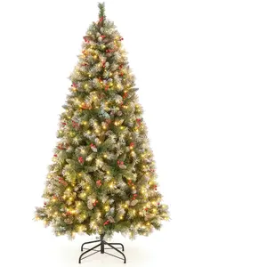 COSTWAY Sapin de Noël 195cm, 909 Branches Articulées avec 420 LED Blanc Chaud