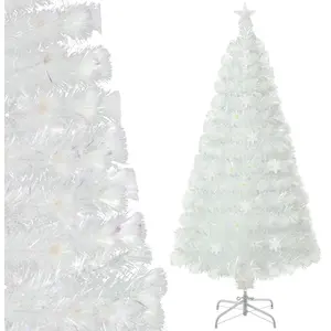 Sapin de Noël LED Blanc à Fibre Optique 120cm COSTWAY-Feuilles Irisées... pas cher