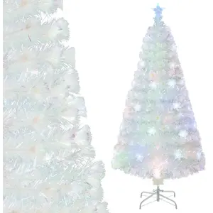Sapin de Noël LED Blanc à Fibre Optique 150cm COSTWAY-Feuilles Irisées... pas cher