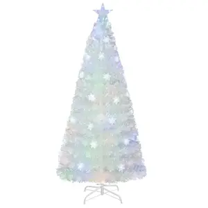 Sapin de Noël LED Blanc à Fibre Optique 180cm COSTWAY-Feuilles Irisées... pas cher