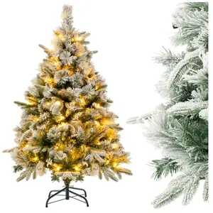COSTWAY Sapin de Noël Artificiel Floqué 136 cm 150 Lumières LED Blanches Chaudes 384 Branches en PE et PVC Décoration de Noël pas cher