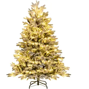 COSTWAY Sapin de Noël 146 cm, Charnières avec 688 Branches en PE PVC, 200 Lumières LED pas cher