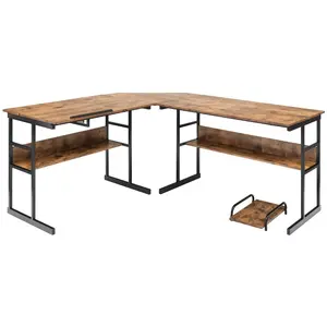 Comparateur de prix : Costway Bureau D'angle En Forme De L Ajustable À 2 Tables Droits, 2 Pe...