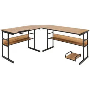 Comparateur de prix : COSTWAY Bureau d'Angle en forme de L Ajustable à 2 Tables Droits, 2 Pe...