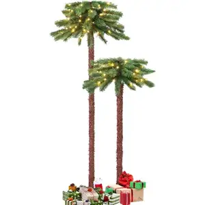 Costway - Lot de 2 Palmier de Noël Artificiel de 107 et 152 cm Pré-ill... pas cher