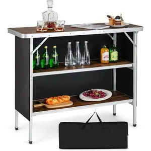 COSTWAY Table de camping pliante 110 x 38 x 88 cm-en Aluminium,Tissu Oxford-3 Étagères-Sac de Transport pour Pique-Nique,Jardin