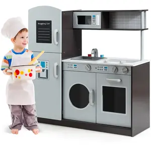 CostwayCuisine Enfant en Bois avec Sons Réel Jouet Cuisinière avec Fou... pas cher