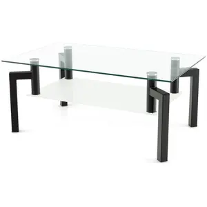 COSTWAY Table Basse Rectangulaire en Verre Trempé à 2 Niveaux, 100 x 6... pas cher