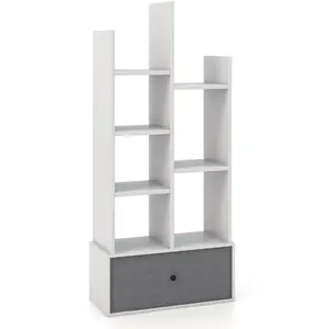 Comparateur de prix : COSTWAY Bibliothèque Moderne à 7 Niveaux avec Tiroir en Tissu Étagère de Rangement à 2 Colonnes avec Dispositif Anti-dumping Blanc