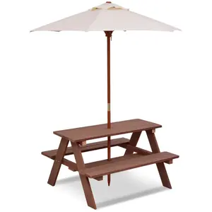 Comparateur de prix : COSTWAY Table et 2 Bancs de Jardin avec Parasol pour Enfants en Sapin ...