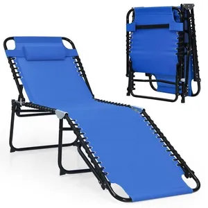 COSTWAY Chaise Longue Pliante avec Appuie-tête Amovible Dossier Réglab...