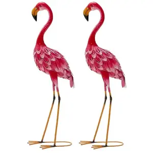 GOPLUS Lot de 2 Statues 89 CM de Flamant Rose de Jardin en Métal, Déco... pas cher