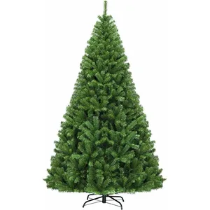 Giantex Sapin de Noël Artificiel 225CM Pied Croisé en Fer 1346 Branches en PVC Arbre de Noël Ouverture de Parapluie Vert pas cher