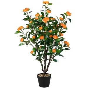 GOPLUS 102 cm Camélia Artificiel en Pot de Ciment, Fausse Plante Camél... pas cher
