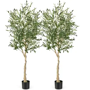 Costway - Lot de 2 Plantes Artificielles en Pot Hauteur 185CM/Olivier ...Vendu parcostway