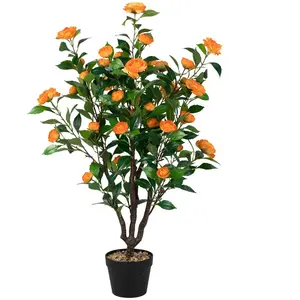 Comparateur de prix : COSTWAY Fleur Artificielle Camélia 37 Têtes, Résistantes aux UV, 100 c...