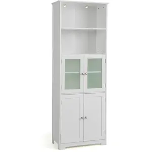 COSTWAY Colonne salle de bain armoire haute à 4 portes 2 compartiments ouverts, étagères réglables salon, cuisine, 60 x 30 x 163 cm pas cher