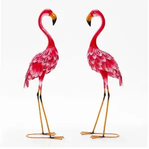 Statue de Flamant Rose - COSTWAY - Lot de 2 - Métal Imperméable - Plum...