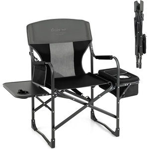 COSTWAY Chaise de Camping Pliante avec Petite Table, Sac de Glace avec...