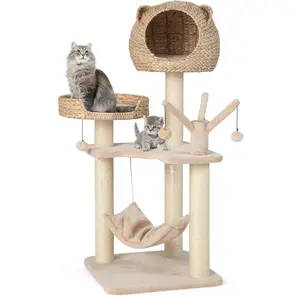 Comparateur de prix : COSTWAY Arbre à Chat 121 CM à 5 Niveaux avec Boules et Hamac Suspendue...