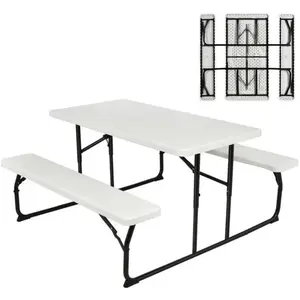 COSTWAY Table Camping avec 2 Bancs Pliable - 4 à 6 Personnes- pour Piq... pas cher