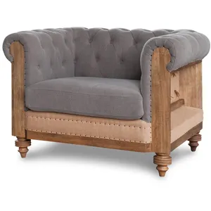 PIB Fauteuil chesterfield en lin gris pas cher