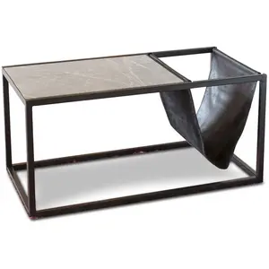 PIB Table basse porte-revue en pierre et métal noir pas cher