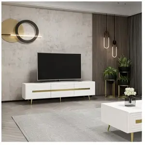 TOSCOHOME Meuble tv avec portes blanches et détails dorés 180 cm - Jose pas cher