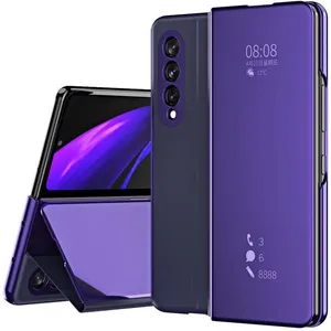 NO LOGO Coque pour Samsung Galaxy Z Fold 3 5G, Fonction de Support, Miroir Flip Ultra Mince Anti-Rayures Anti-Choc, Housse pour-Pourpre