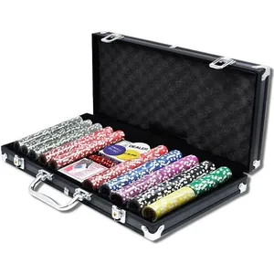 HENGMEI Malette de Poker Professionnelle 500 Laser Jetons, 2 Jeux de Cartes , 3 Bouton Dealer, 5 dés, Mallette Noire en Aluminium