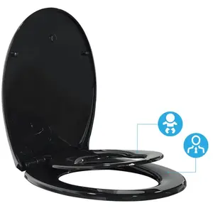 Comparateur de prix : TODOT Abattant wc Familial Noir, Lunette de Toilette avec Siège Enfant Magnétique, Frein de Chute et Charnière Réglable, Abattant wc en Polyéthylène pour