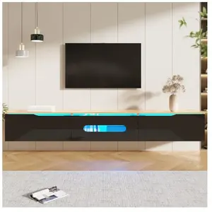 NECHE Yoleo - Meuble tv élégante finition brillante avec éclairage led... pas cher