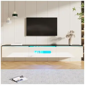 NECHE Yoleo - Meuble tv élégante finition brillante avec éclairage led 16 couleurs,Peut fixé au mur,180 x 35 x 30cm,Noir et Blanc pas cher