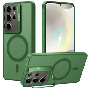Coque pour Samsung Galaxy S24 Ultra compatible charge sans fil anneau de support intégré meilleure dissipation thermiqueVert