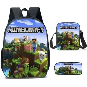 Cartable Sac à Dos,Lot de 3 Minecraft 3D Impression Sac à Dos, Sacoche... pas cher