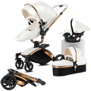 Poussette 3 en 1 Magic ZC Poussette Pousette trio 3 en 1 Pousette Cuir PU Rotation à 360° Avec Grand panier 0-3 ans Max 15kg Blanc