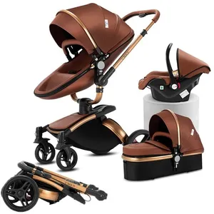 Poussette Magic ZC Poussette 3 en 1 Pousette Pousette trio 3 en 1 Cuir PU Rotation à 360° Pliage en un clic Paysage élevé Orange
