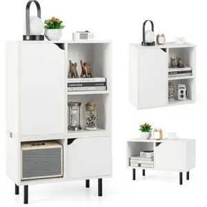 COSTWAY Bibliothèque Empilable, 3 Compartiments Ouvertes, 2 Placards avec Porte, Armoire de Rangement 3 Cubes Ouvertes, Kits Anti-basculement, pour Salon, pas cher