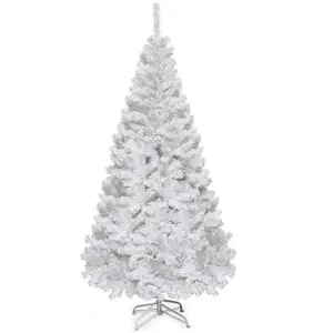 GOPLUS Sapin de Noël artificiel décoration d'intérieur blanc 210 cm pas cher