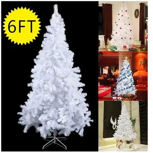 Sapin de Noël Arbre de Noël Artificiel pour Décoration de Noël Matériau pvc avec Pied en Métal Blanc (1.8M) - Costway pas cher