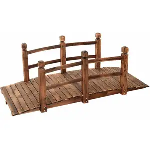 GOPLUS Pont en Bois Rustique et Massif avec Main Courante, Décoration de Jardin Pont d'Étang, Charge max. 100 kg, 150X67X55CMVendu parcdiscount