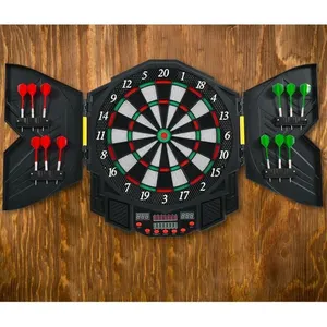 GOPLUS Cible de Fléchettes Electronique Score Automatique pour 8 Joueurs avec 4 Ecrans à LED, 27 Jeux, 12 Fléchettes, Contrôle du VolumeVendu parcdiscount