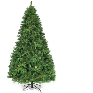 GOPLUS Sapin de noël artificiel led lumineux avec pommes de pin vert 210cm pas cher