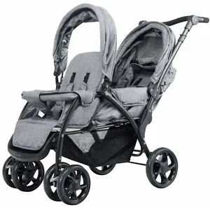 Giantex Poussette Double Tandem Pliable 0 Mois à 36 Mois, Guidon Réglable, Dossiers Inclinables, Repose-pied Ajustable