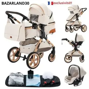 BAZARLAND30.Poussette 3 en 1 Bébé Combinée Siège-Auto Nacelle Trio Rév... pas cher