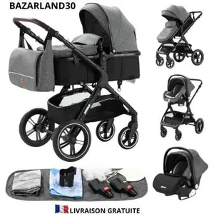 BAZARLAND30.Poussette 3 en 1 Bébé Combinée Siège-Auto Nacelle Trio Rév... pas cher